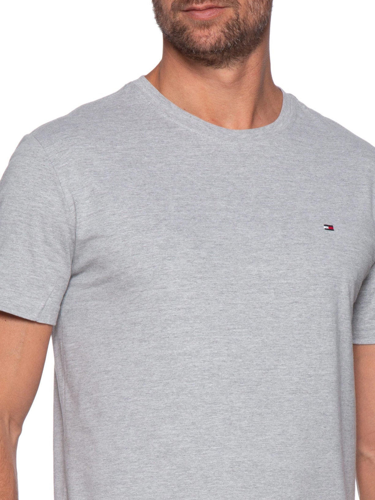 Camiseta Masculina Básica Regular Fit Em Algodão Cinza Tommy Hilfiger