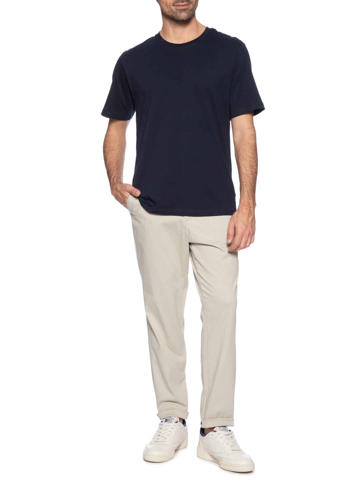 Camiseta Masculina Básica Regular Fit Em Algodão Orgânico Azul Jack & Jones