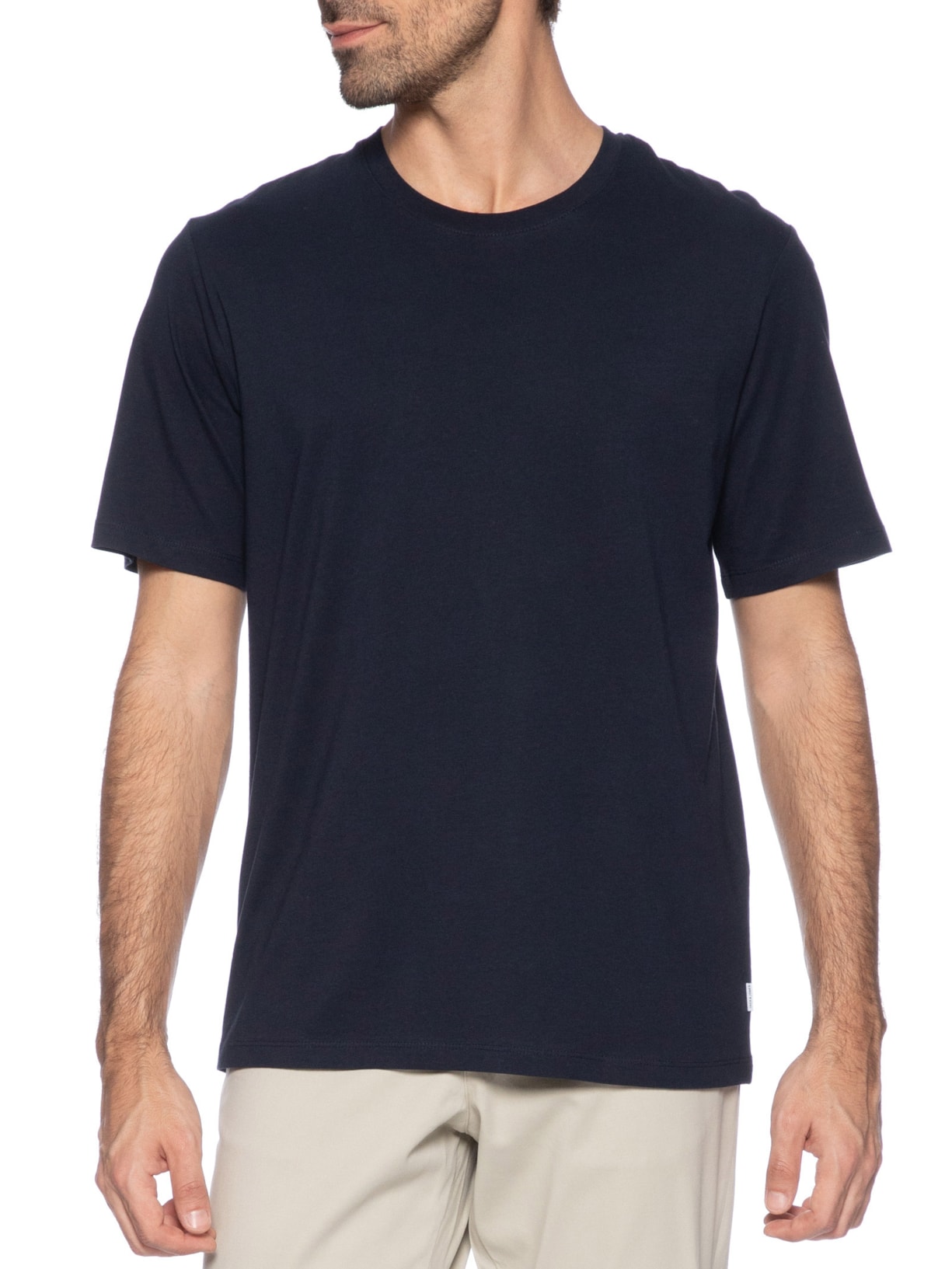 Camiseta Masculina Básica Regular Fit Em Algodão Orgânico Azul Jack & Jones