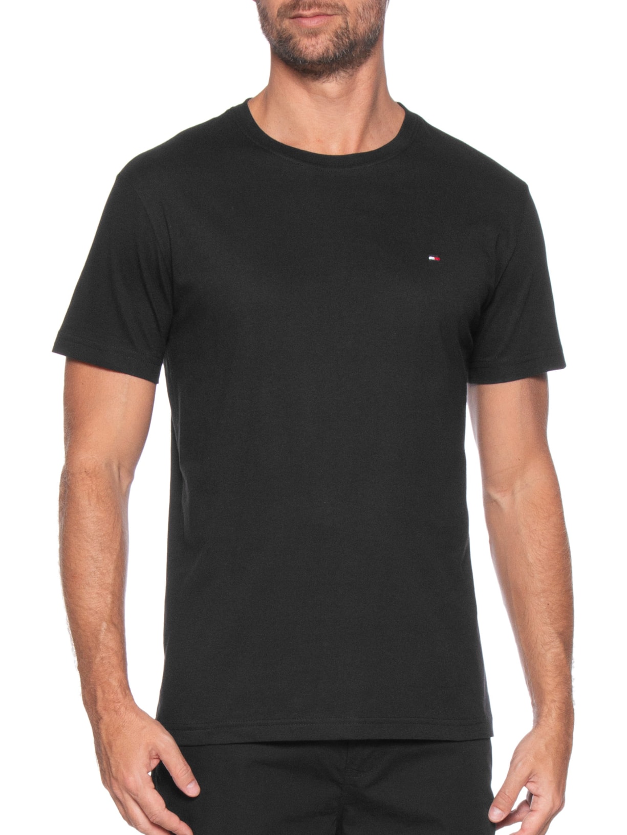 Camiseta Masculina Básica Regular Fit Em Algodão Preto Tommy Hilfiger