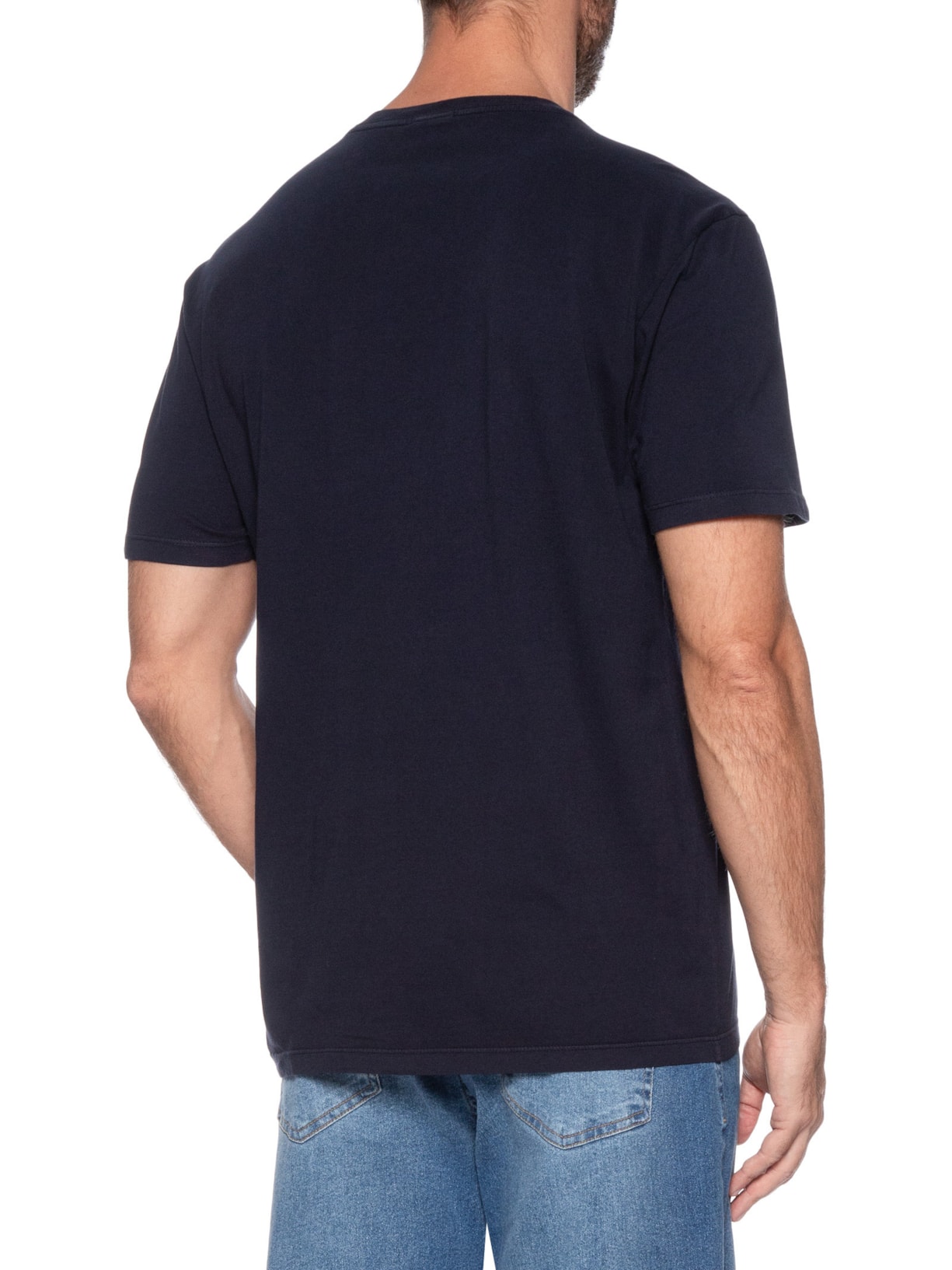 Camiseta Masculina Básica Regular Fit Linear Chest Em Algodão Azul Tommy Jeans