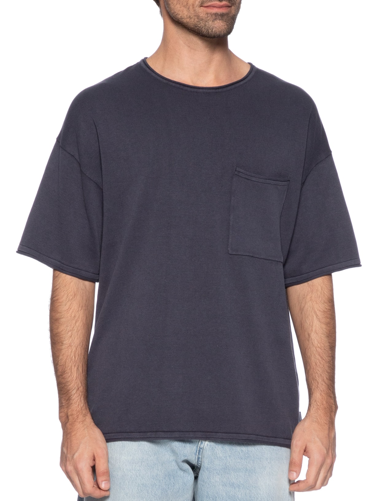 Camiseta Masculina Básica Relaxed Fit Com Bolso Azul Jack & Jones