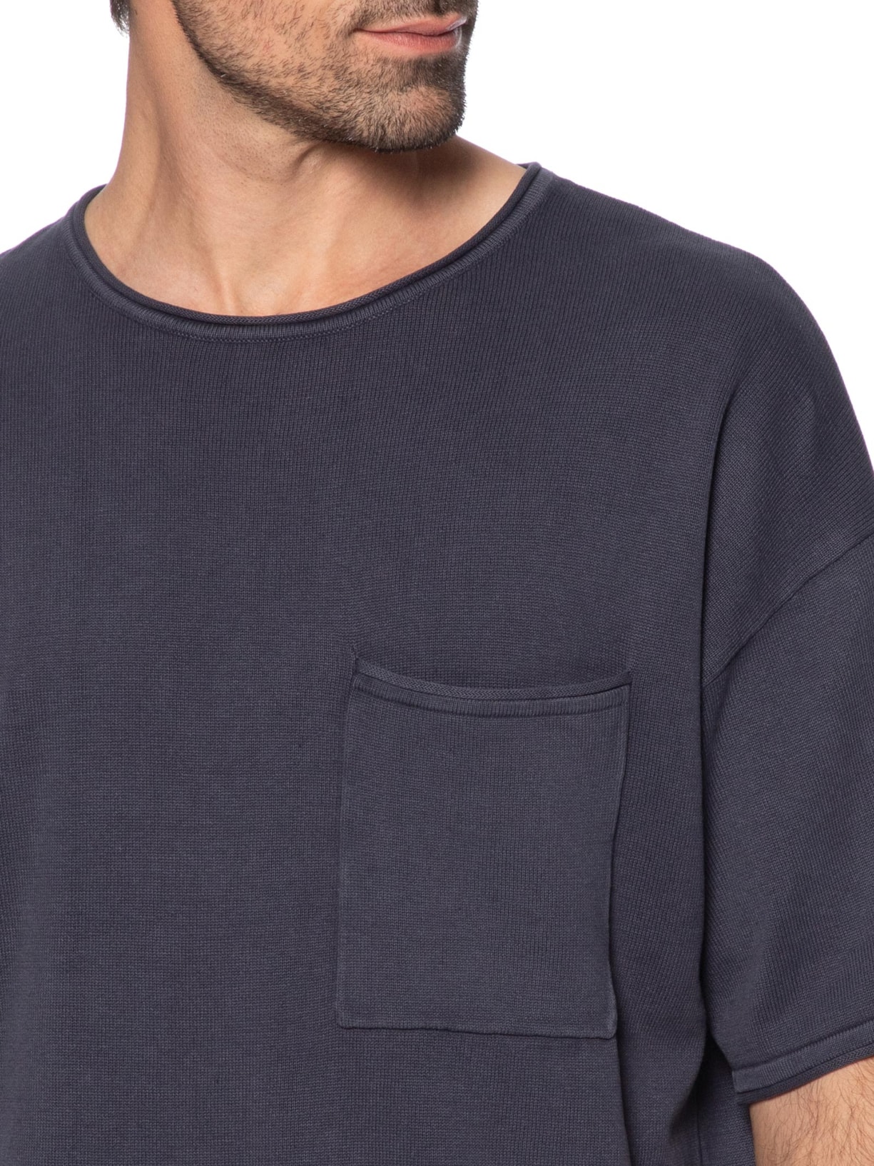 Camiseta Masculina Básica Relaxed Fit Com Bolso Azul Jack & Jones