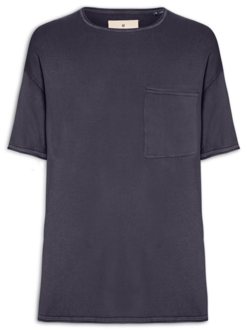 Camiseta Masculina Básica Relaxed Fit Com Bolso - Azul