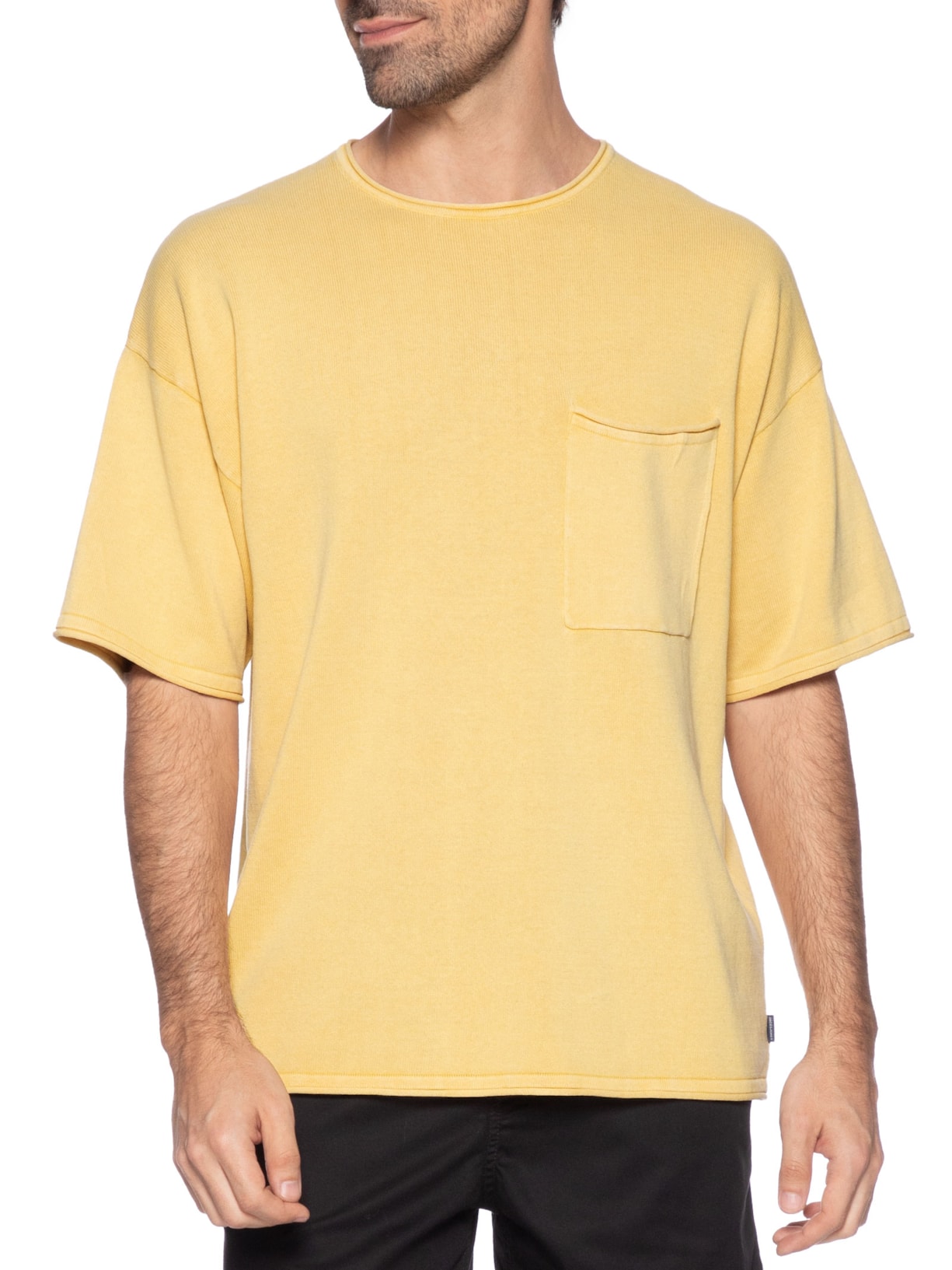 Camiseta Masculina Básica Relaxed Fit Com Bolso Bege Jack & Jones