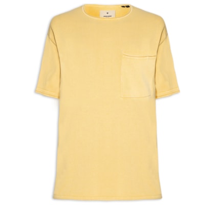 Camiseta Masculina Básica Relaxed Fit Com Bolso - Bege