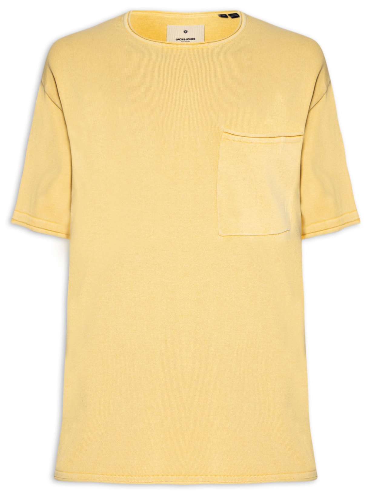 Camiseta Masculina Básica Relaxed Fit Com Bolso Bege Jack & Jones