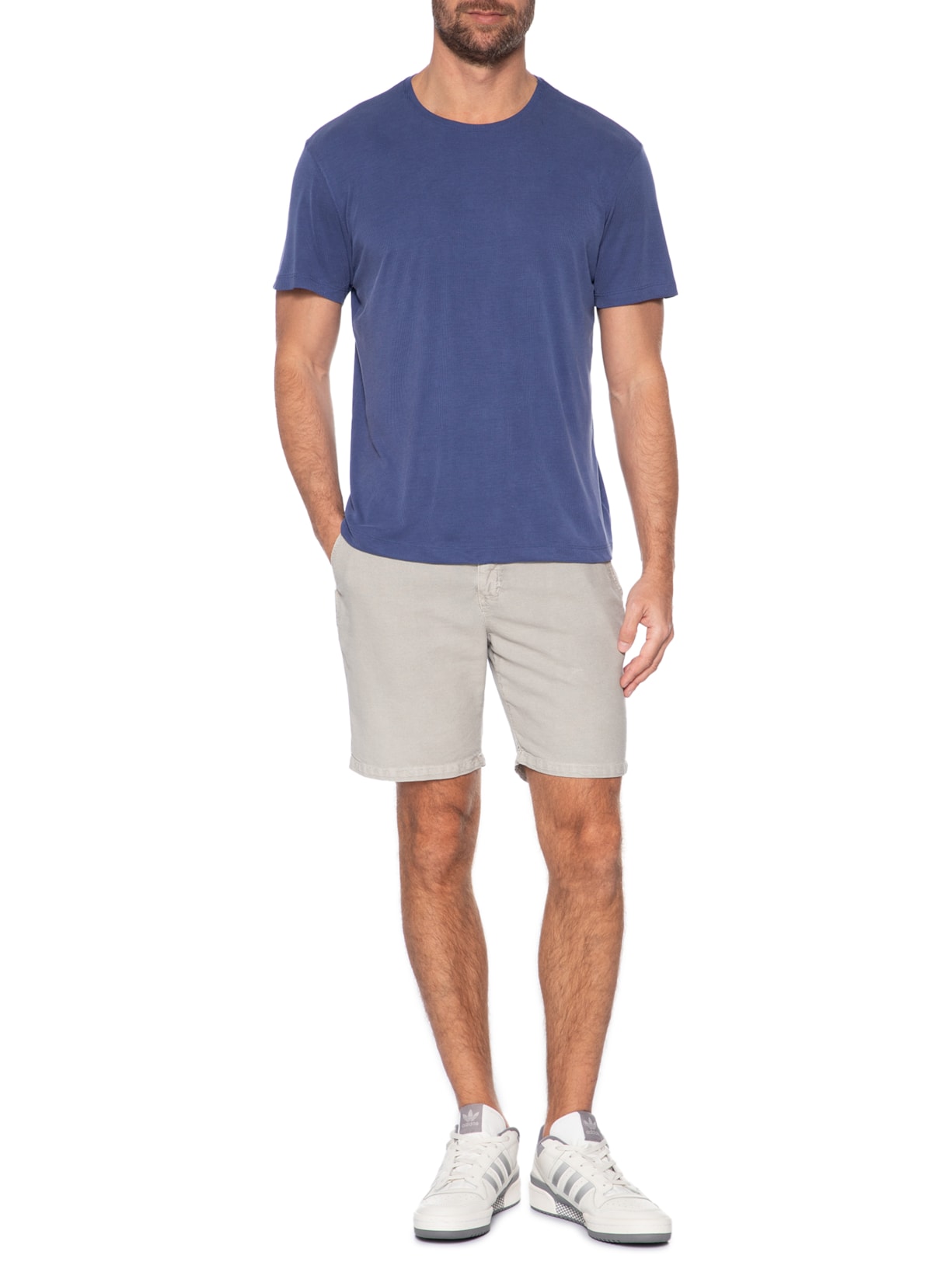 Camiseta Masculina Básica Slim Canelado Gola Careca Azul Sergio K