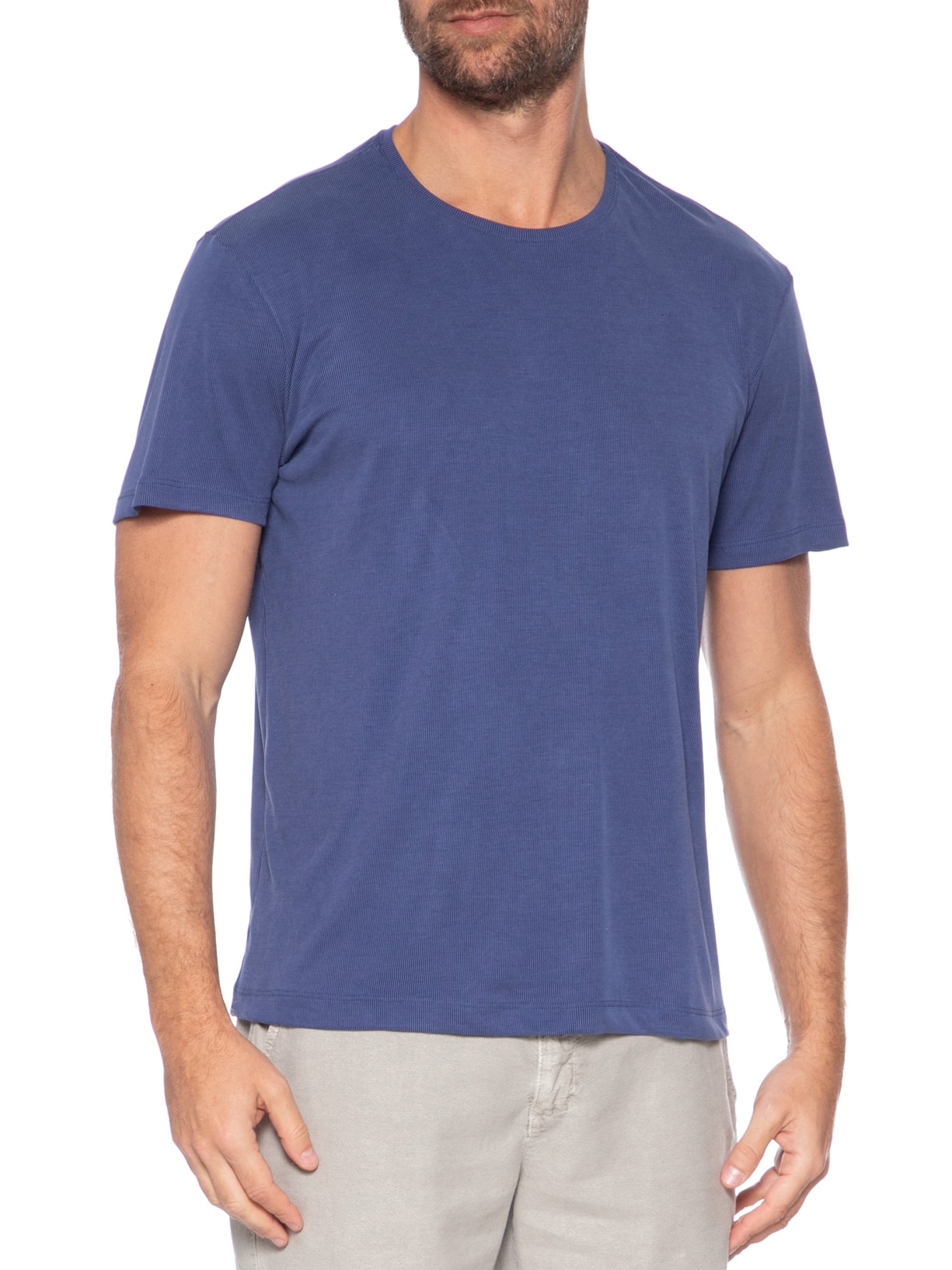 Camiseta Masculina Básica Slim Canelado Gola Careca Azul Sergio K