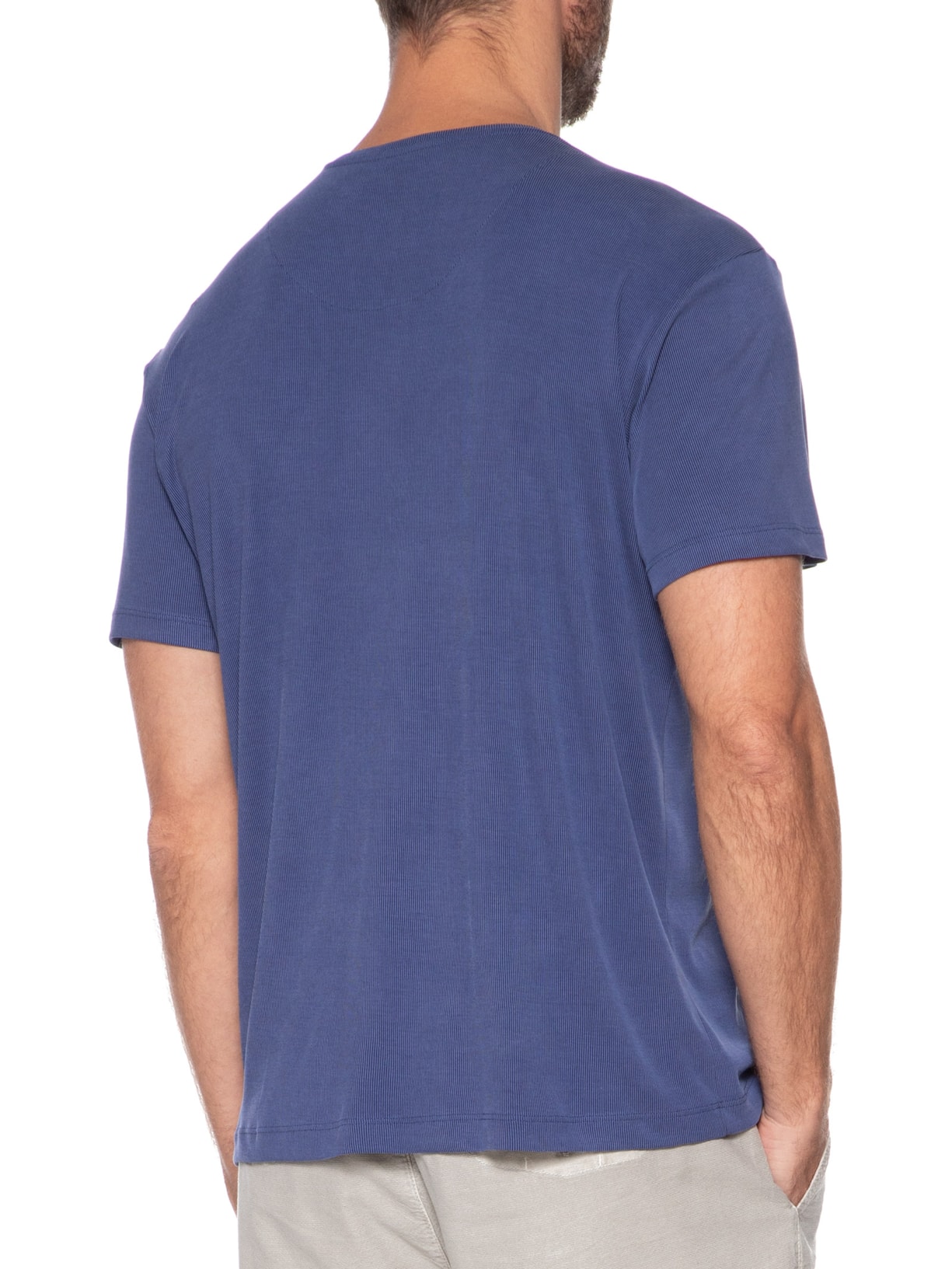 Camiseta Masculina Básica Slim Canelado Gola Careca Azul Sergio K