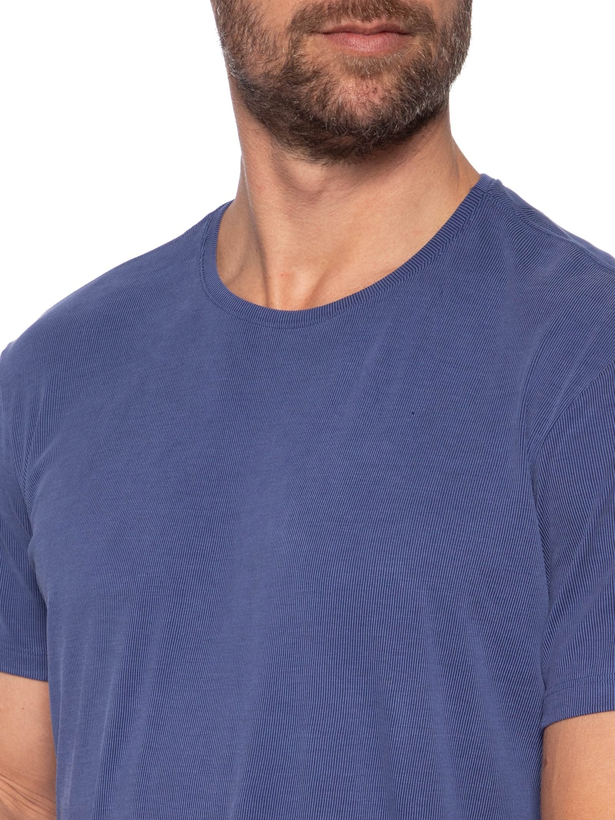 Camiseta Masculina Básica Slim Canelado Gola Careca Azul Sergio K