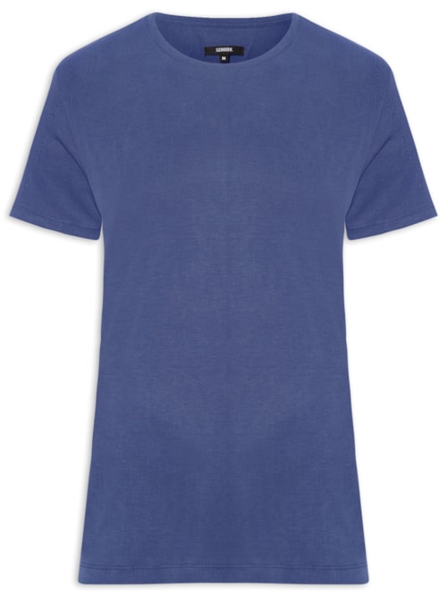 Camiseta Masculina Básica Slim Canelado Gola Careca - Azul