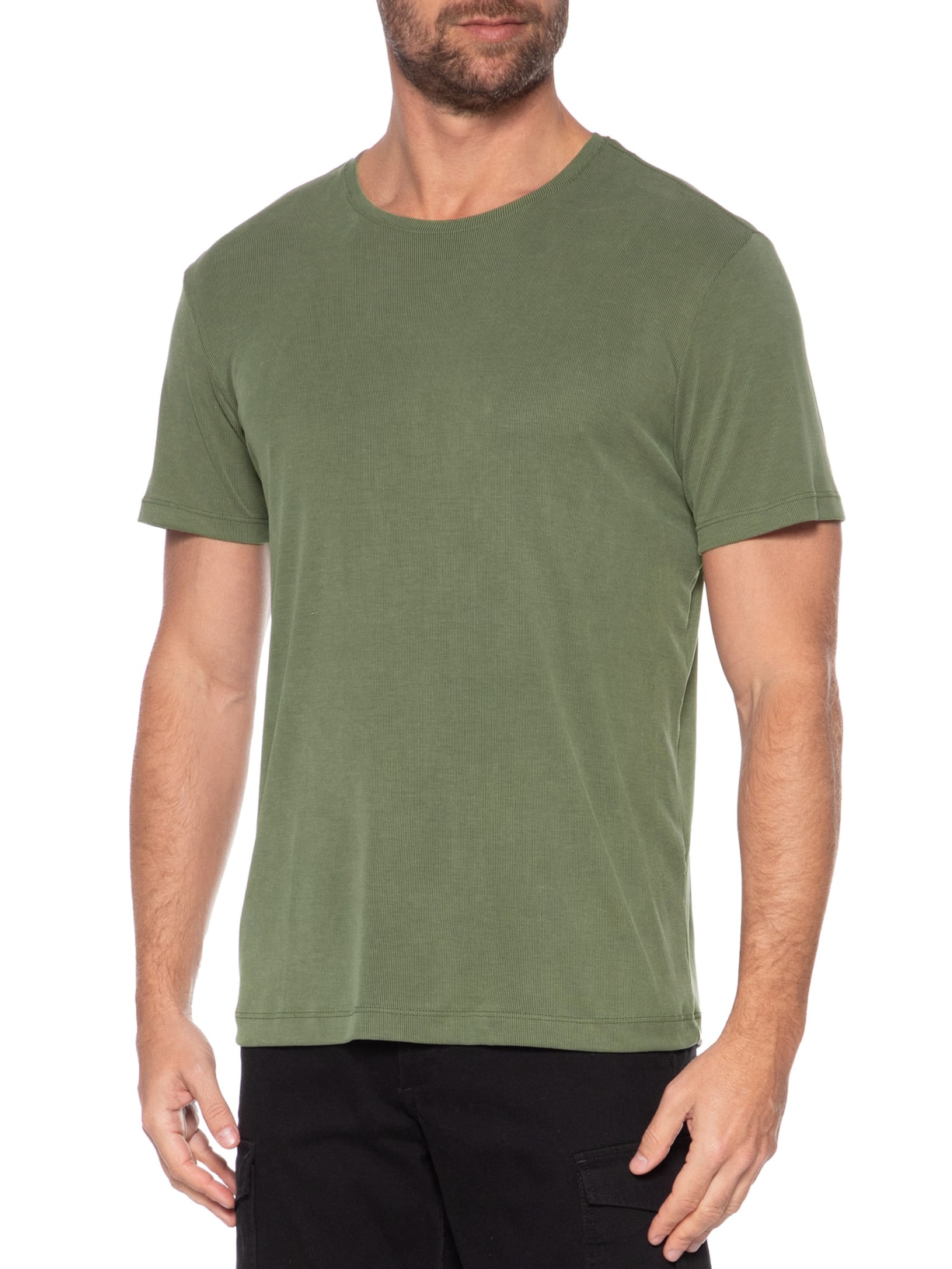 Camiseta Masculina Básica Slim Canelado Gola Careca Verde Sergio K