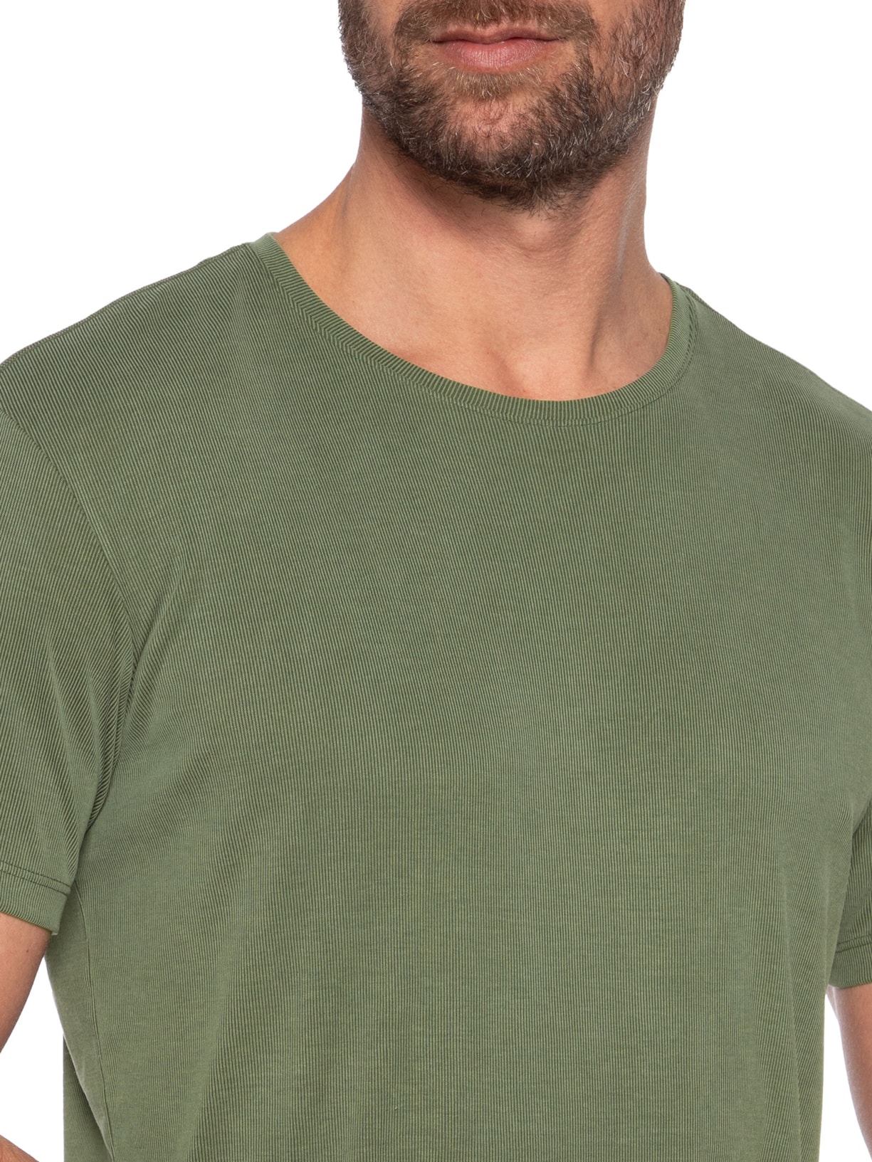Camiseta Masculina Básica Slim Canelado Gola Careca Verde Sergio K