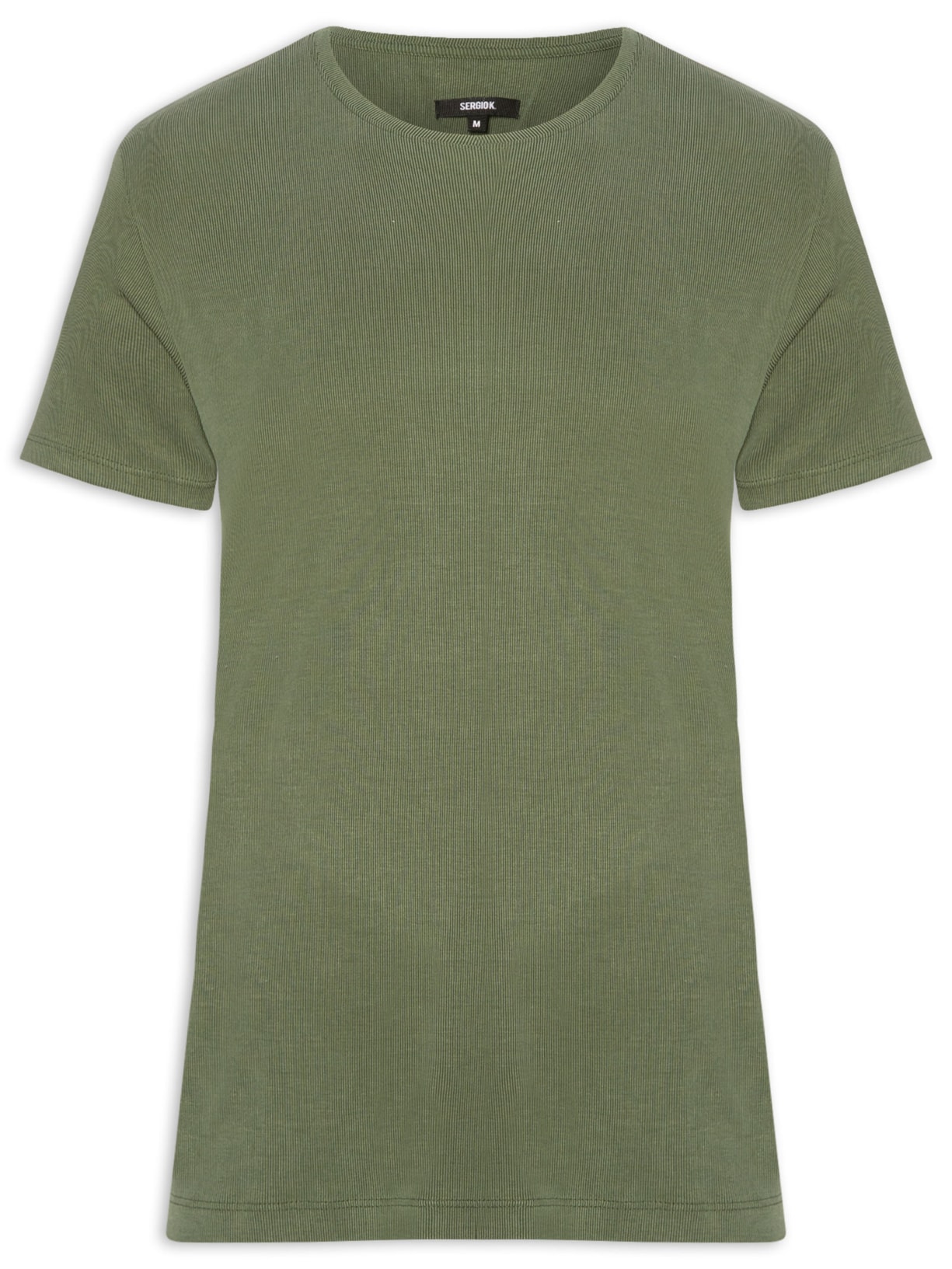 Camiseta Masculina Básica Slim Canelado Gola Careca Verde Sergio K