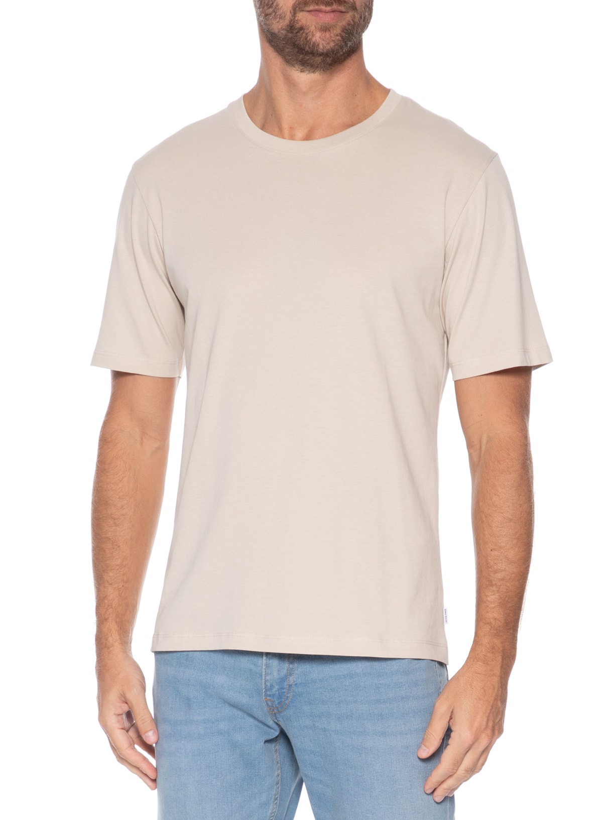 Camiseta Masculina Básica Slim Fit Algodão Orgânico Bege Jack & Jones