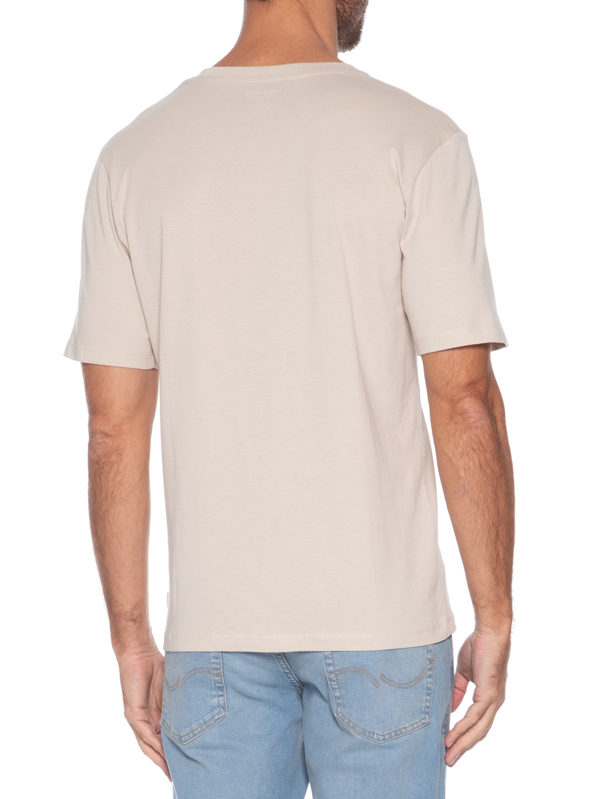 Camiseta Masculina Básica Slim Fit Algodão Orgânico Bege Jack & Jones