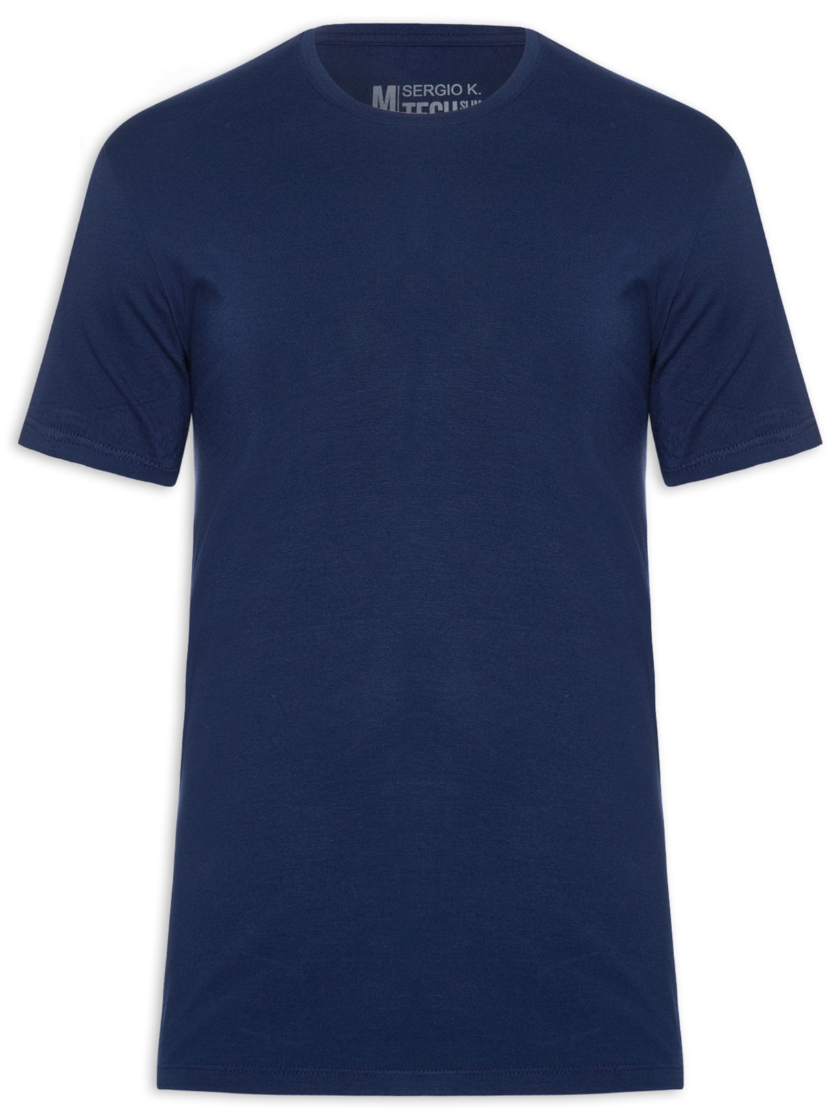 Camiseta Masculina Básica Slim Tech Gola Careca - Azul