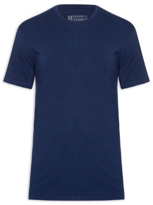 Camiseta Masculina Básica Slim Tech Gola Careca - Azul