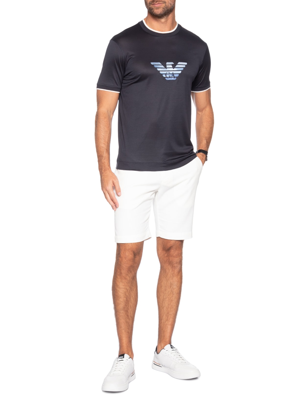 Camiseta Masculina Big Logo Faded Azul Emporio Armani