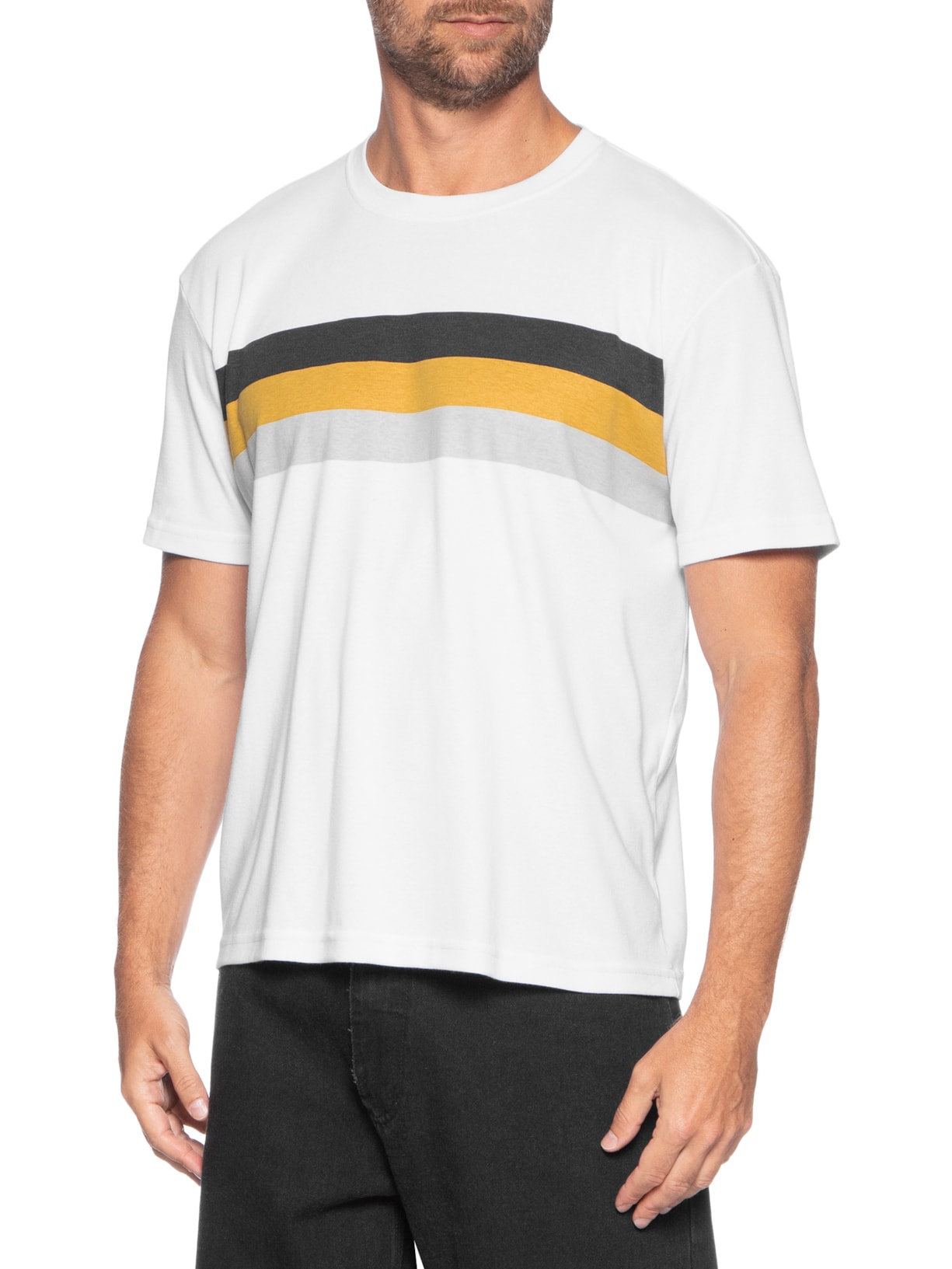 Camiseta Masculina Big Shirt Listrado Branco Osklen