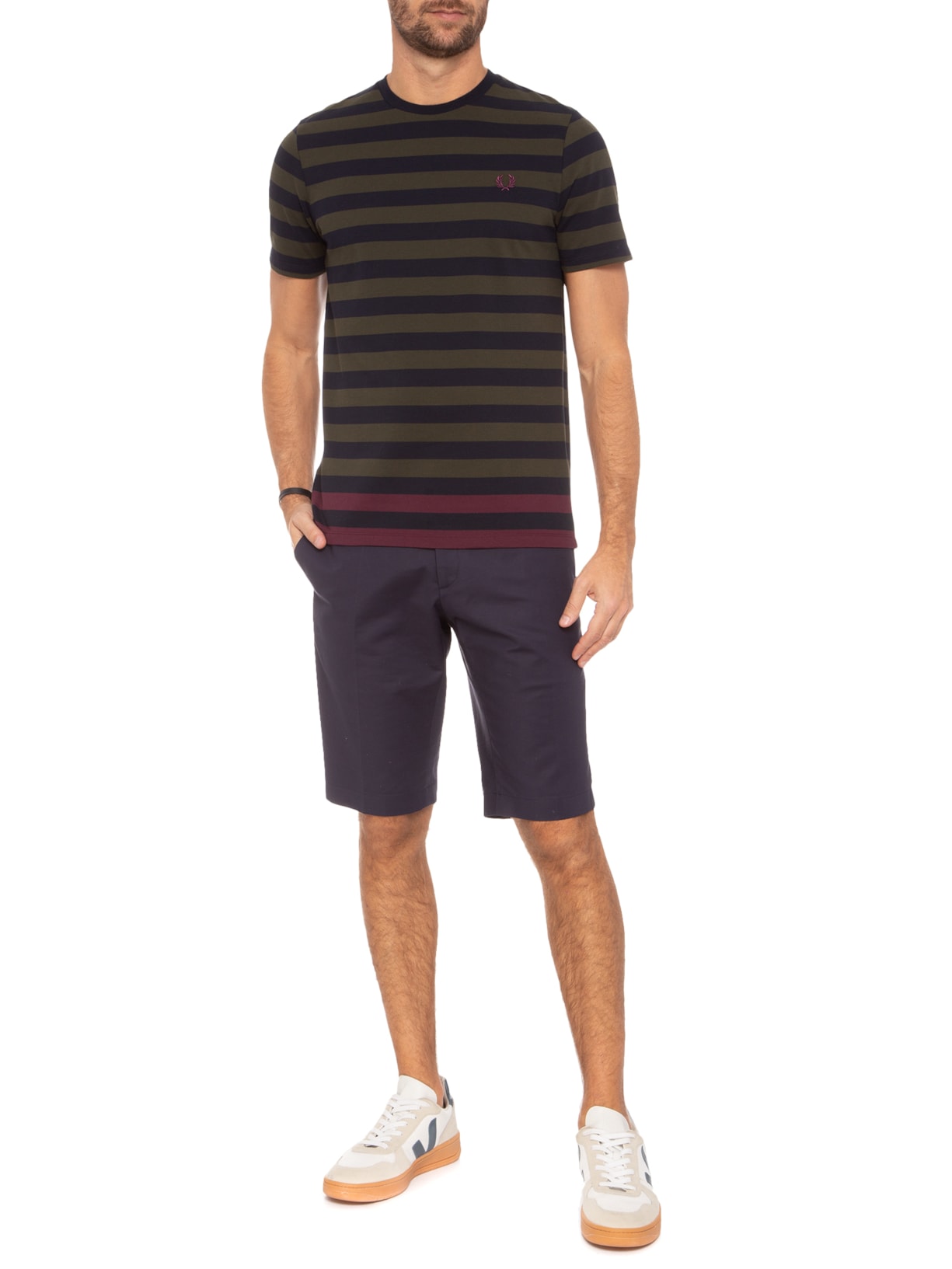 Camiseta Masculina Bold Stripe Pique Verde Fred Perry