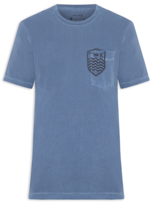 Camiseta Masculina Bolso Brasão Manga Curta - Azul