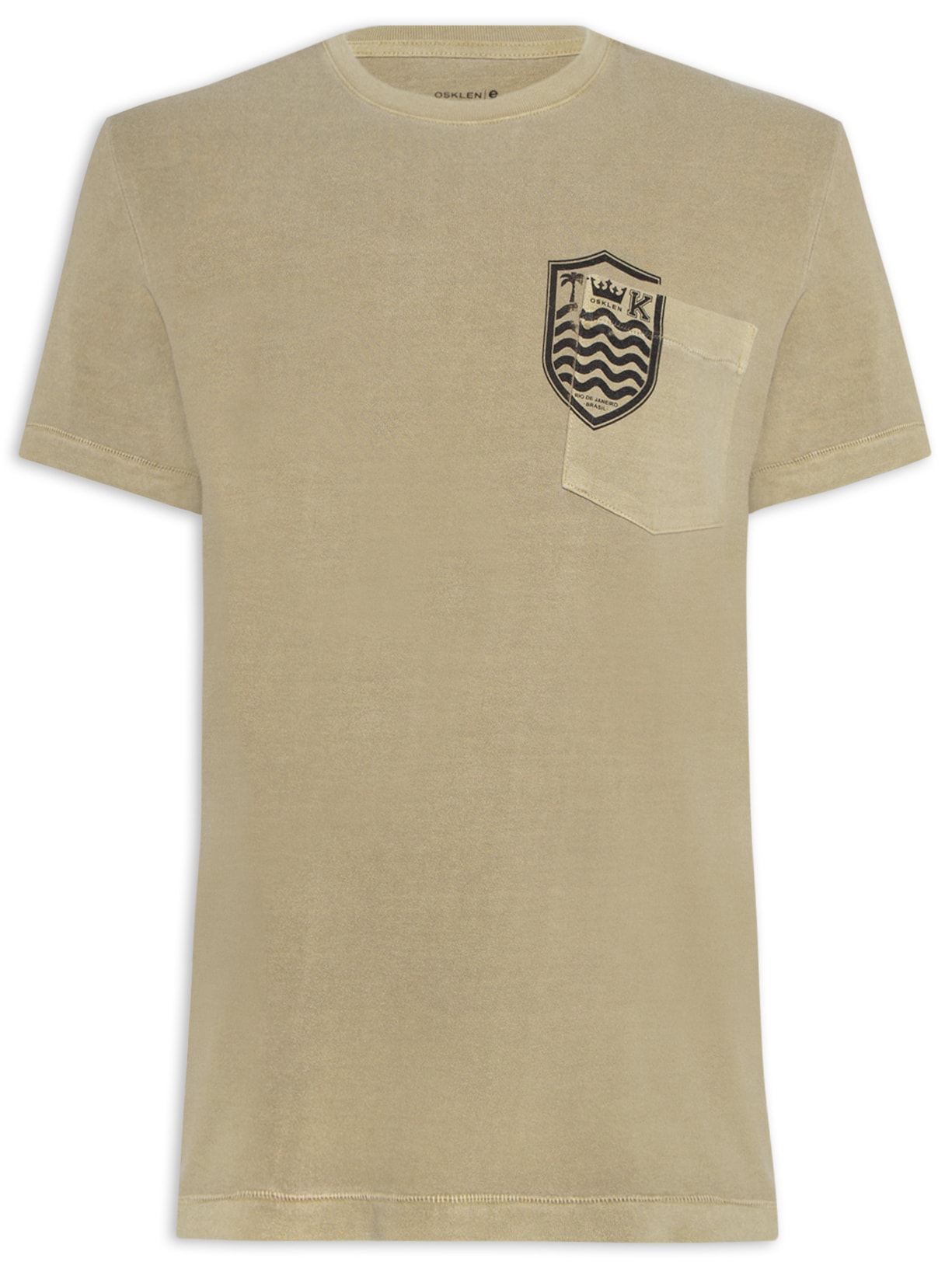 Camiseta Masculina Bolso Brasão Manga Curta - Bege