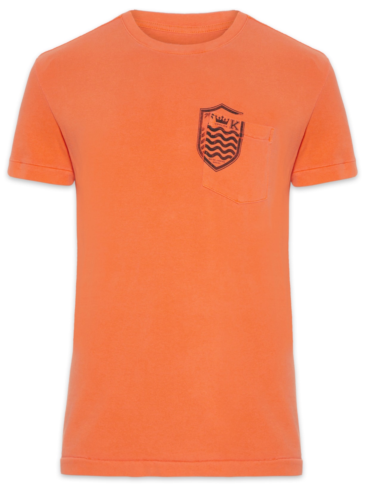 Camiseta Masculina Bolso Brasão Manga Curta Laranja Osklen