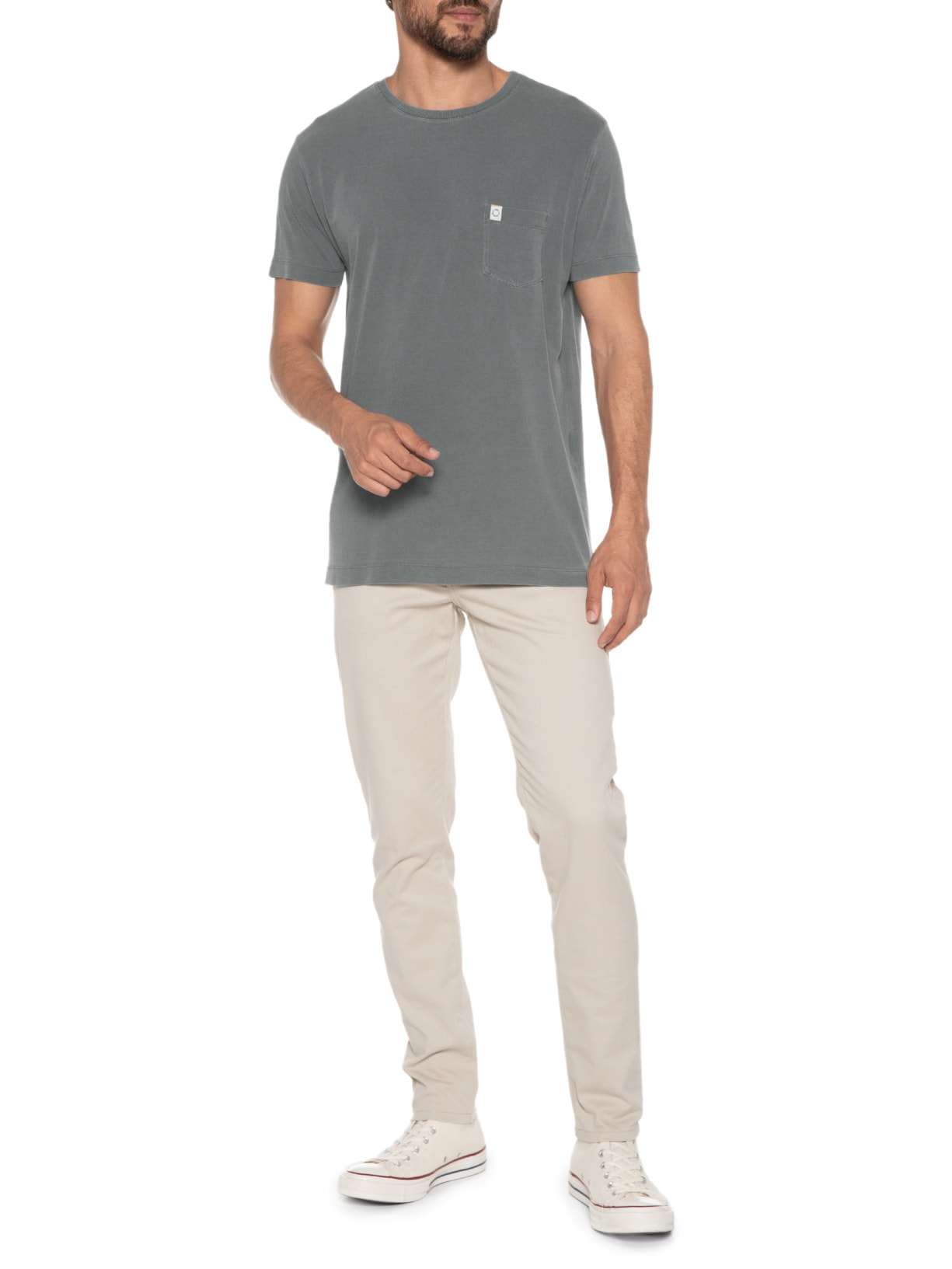 Camiseta Masculina Bolso Cinza Purple Yellow