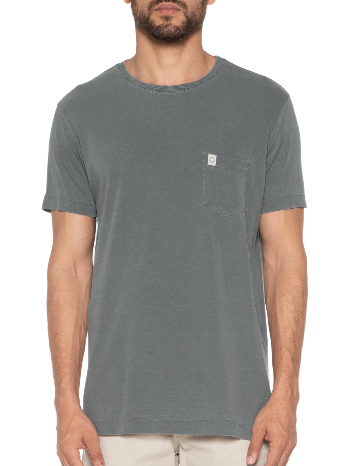 Camiseta Masculina Bolso Cinza Purple Yellow