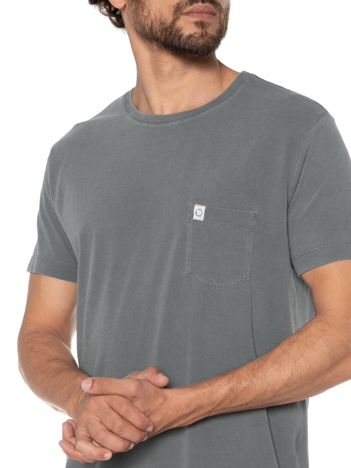 Camiseta Masculina Bolso Cinza Purple Yellow