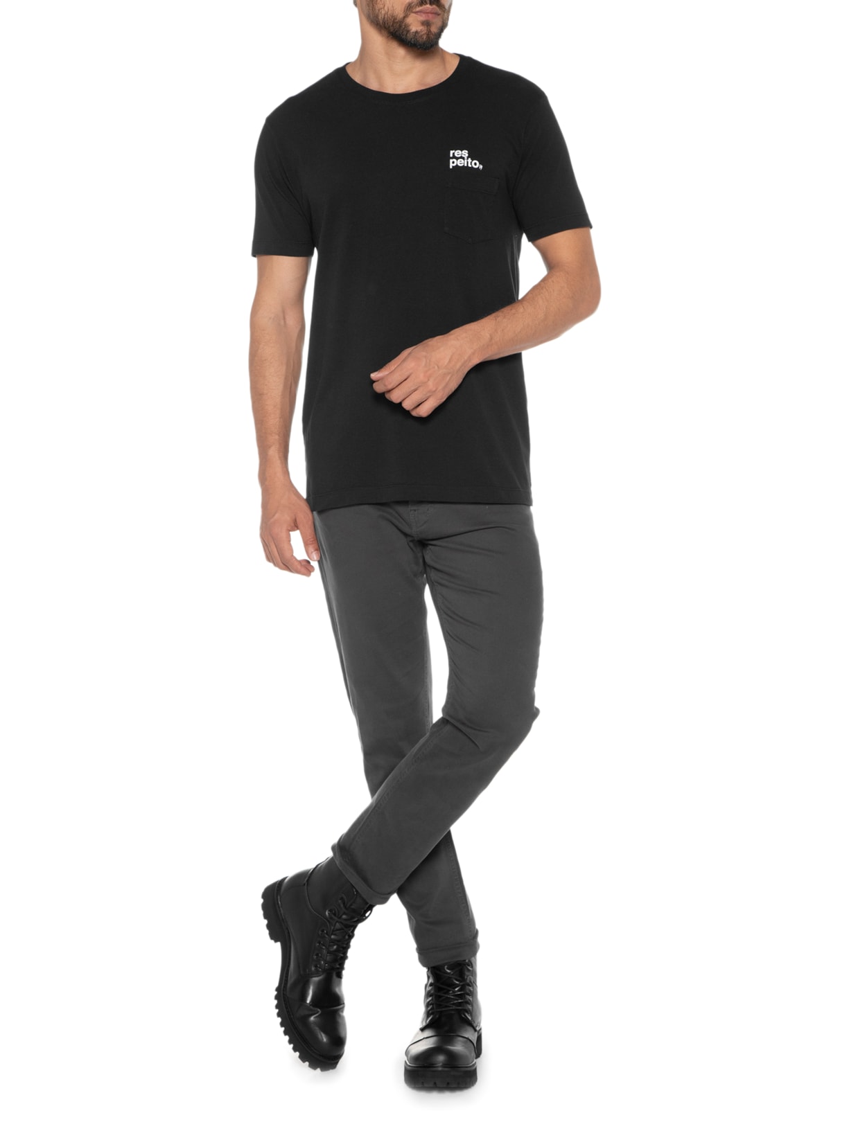 Camiseta Masculina Bolso Respeito Preto Purple Yellow