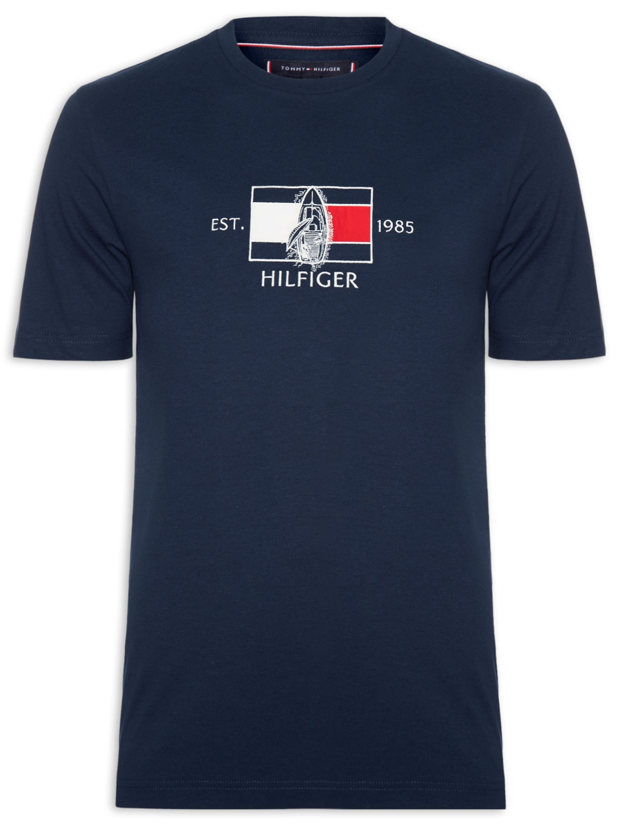 Camiseta Masculina Bordado Flag Sailing Regular Fit Em Algodão - Azul