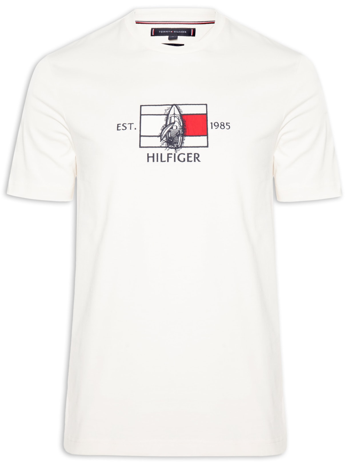 Camiseta Masculina Bordado Flag Sailing Regular Fit Em Algodão - Branco