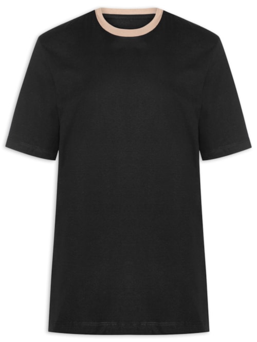 Camiseta Masculina Boxy Gola Contrastante – Preto