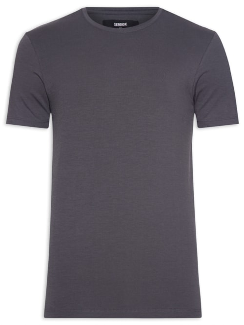 Camiseta Masculina Canelada Slim Fit Gola Careca - Cinza