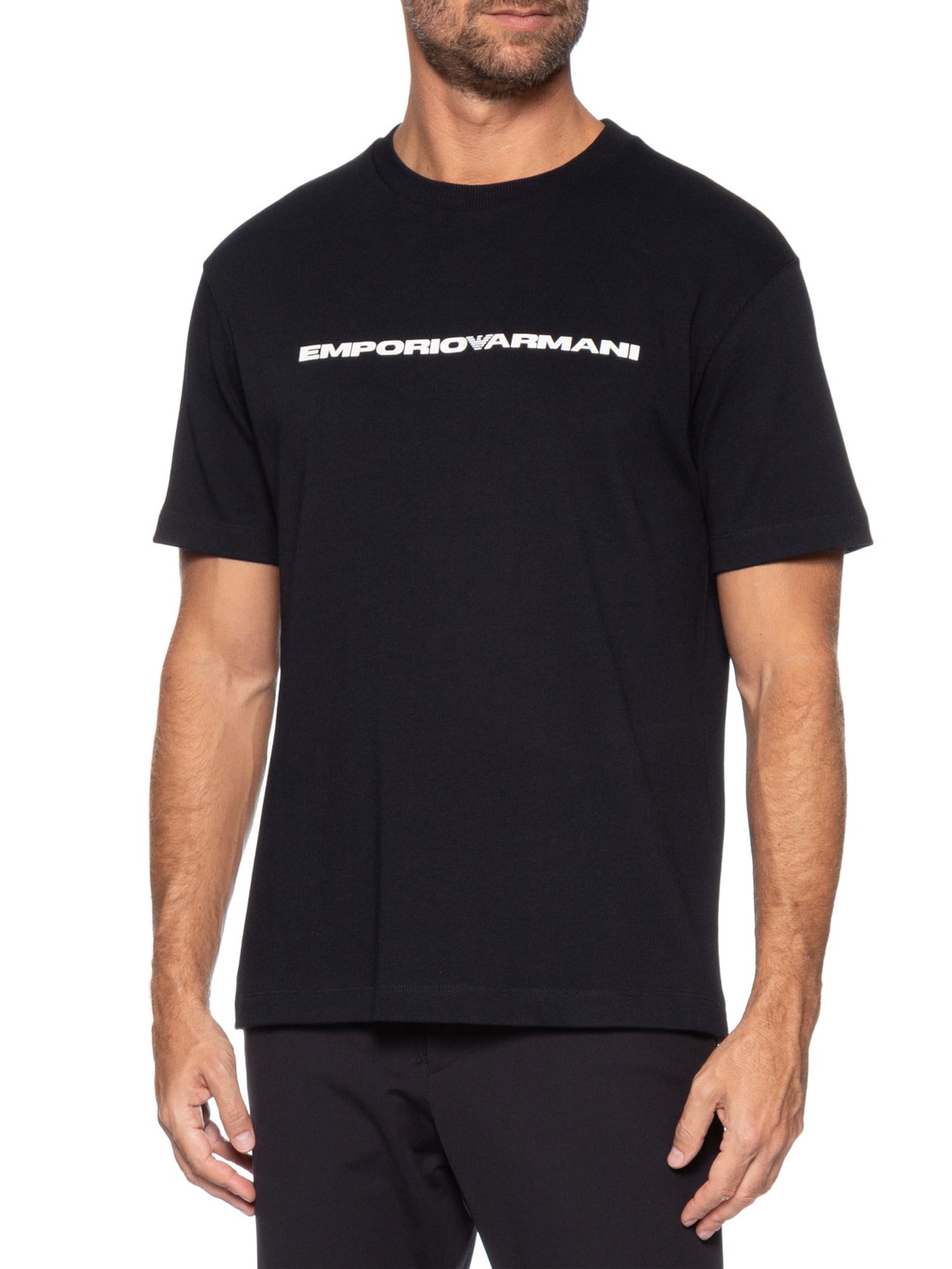 Camiseta Masculina Capsule American Organic Full Mini Print Logo – Preto Emporio Armani