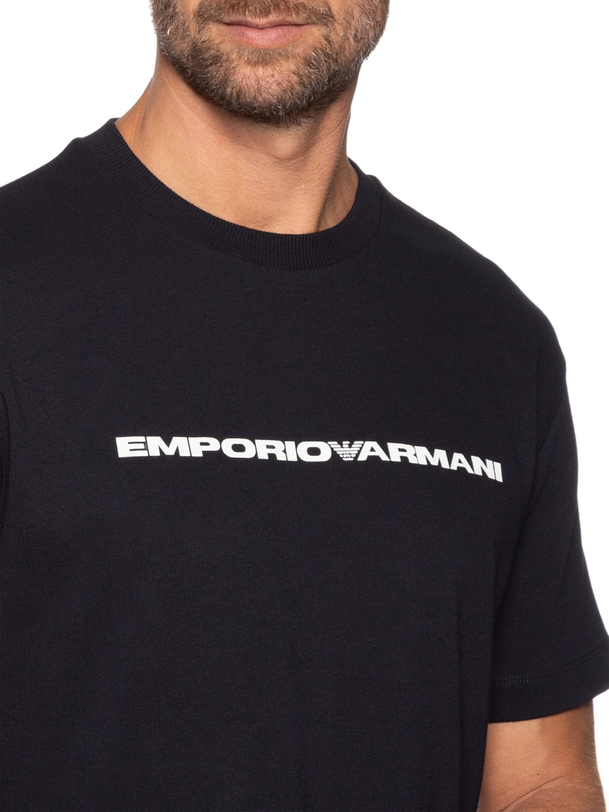 Camiseta Masculina Capsule American Organic Full Mini Print Logo – Preto Emporio Armani
