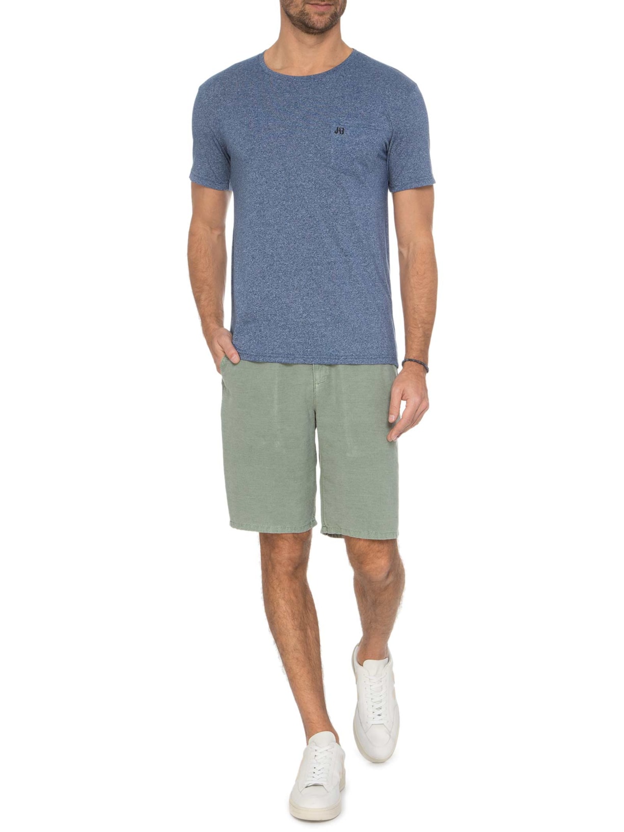 Camiseta Masculina Careca Mescla Com Bolso Azul Jab