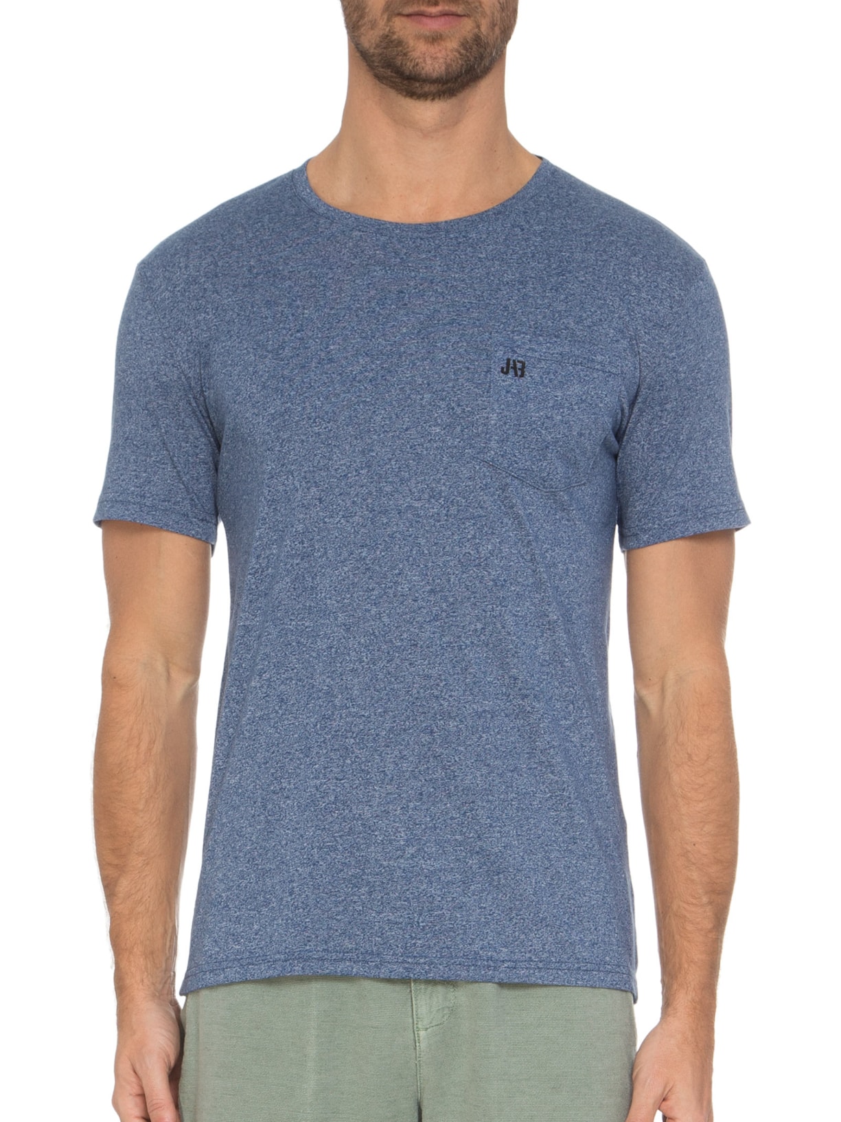 Camiseta Masculina Careca Mescla Com Bolso Azul Jab