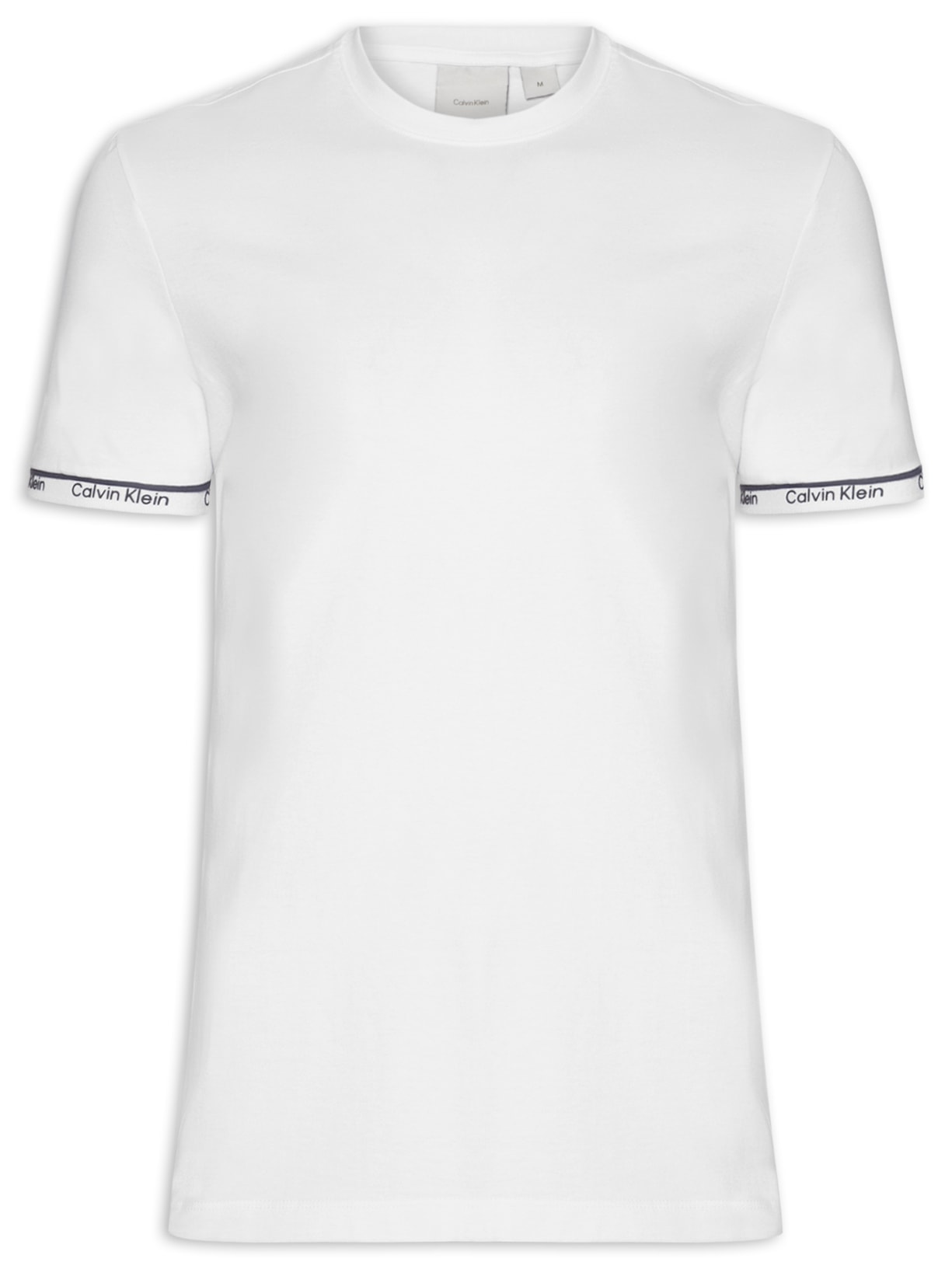 Camiseta Masculina Ck Punho Logo - Branco