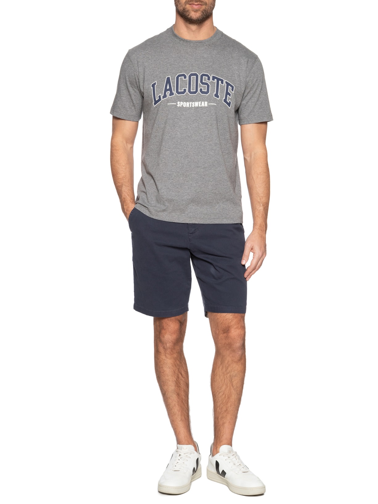 Camiseta Masculina Classic Fit Algodão Cinza   Lacoste