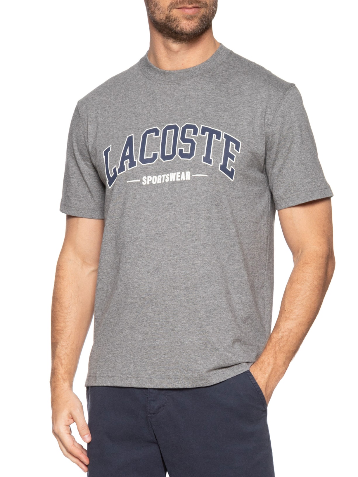 Camiseta Masculina Classic Fit Algodão Cinza   Lacoste