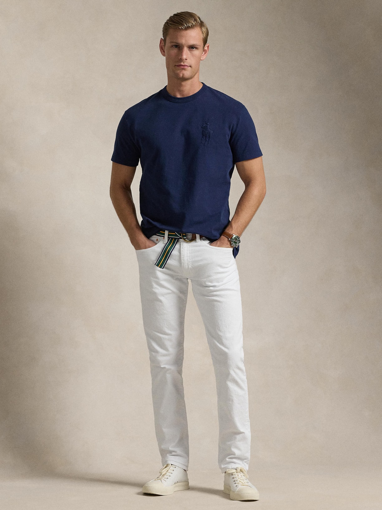 Camiseta Masculina Classic Fit Big Pony Jersey Azul Polo Ralph Lauren