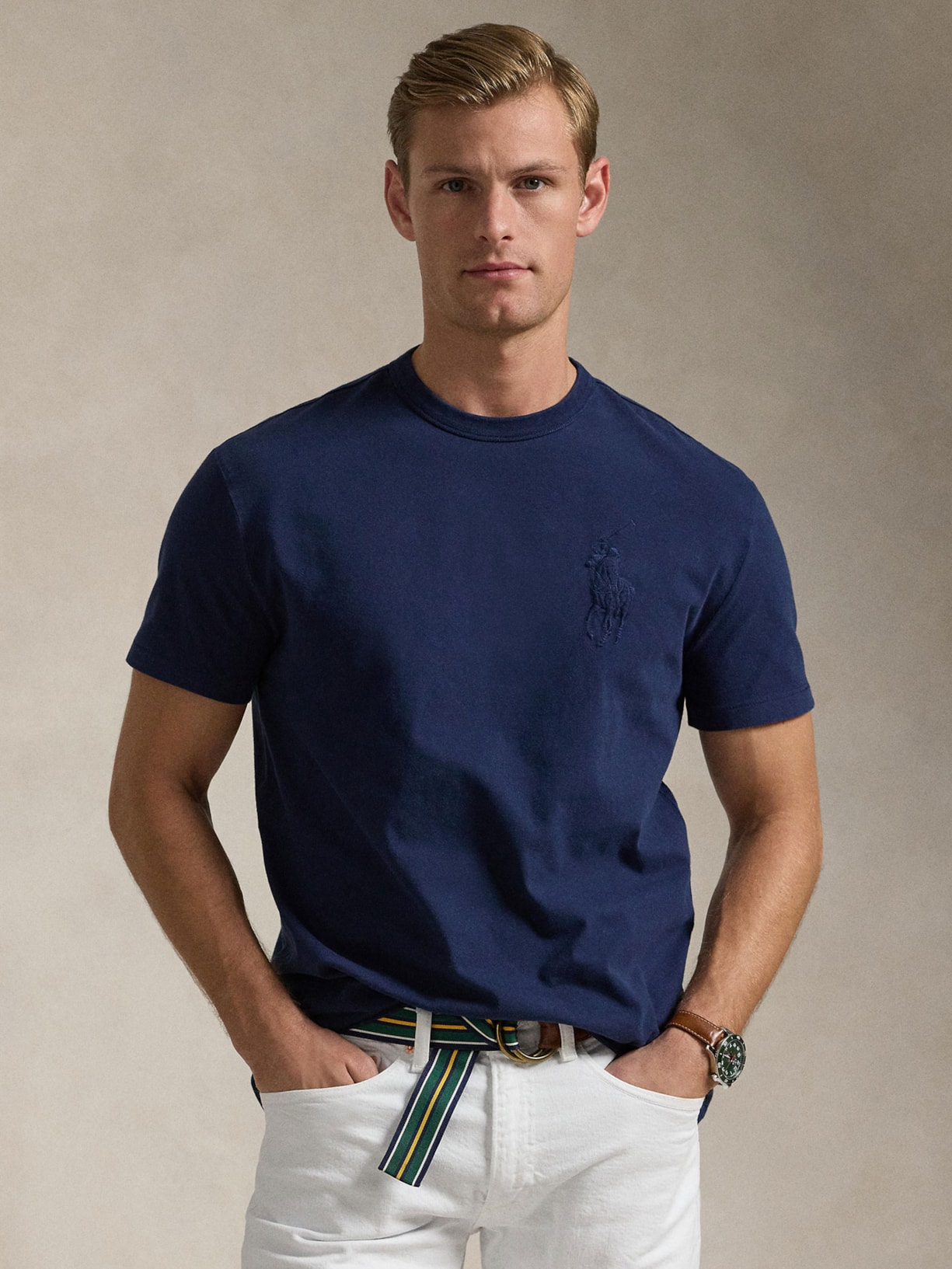 Camiseta Masculina Classic Fit Big Pony Jersey Azul Polo Ralph Lauren