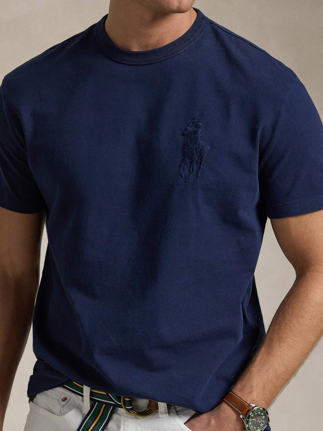 Camiseta Masculina Classic Fit Big Pony Jersey Azul Polo Ralph Lauren