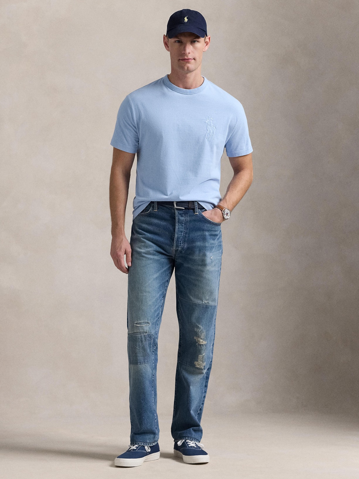 Camiseta Masculina Classic Fit Big Pony Jersey Azul Polo Ralph Lauren