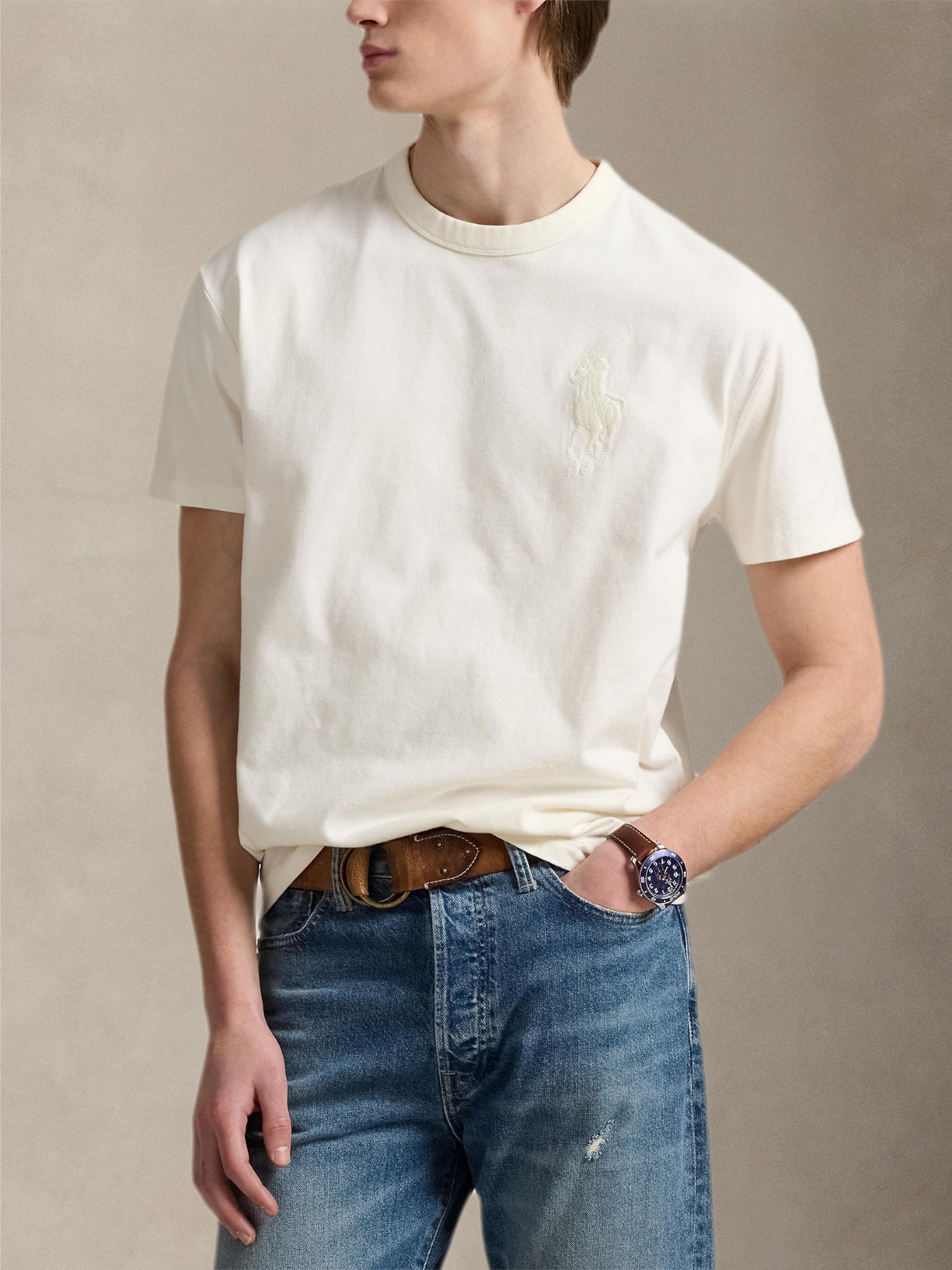 Camiseta Masculina Classic Fit Big Pony Jersey Branco Polo Ralph Lauren