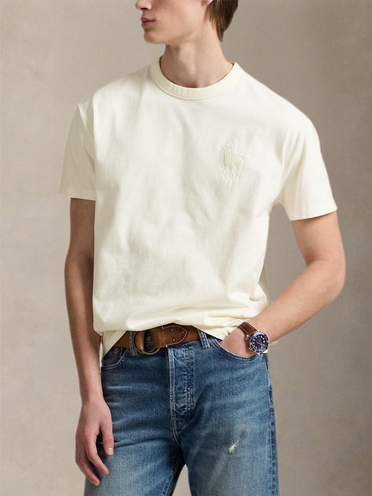 Camiseta Masculina Classic Fit Big Pony Jersey Branco Polo Ralph Lauren